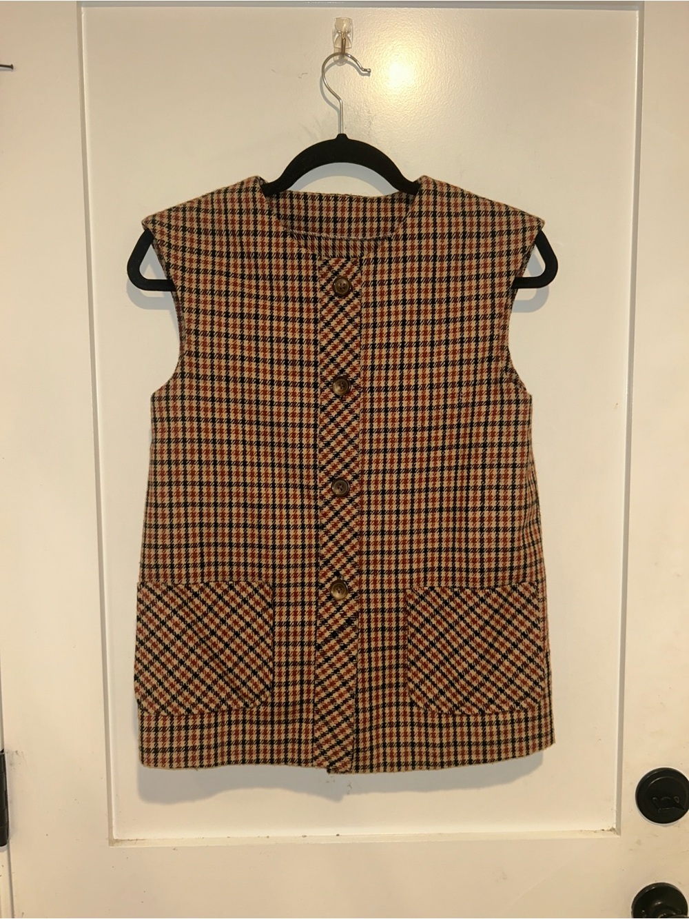 Plaid Wool Blend Sleeveless Button Vest
